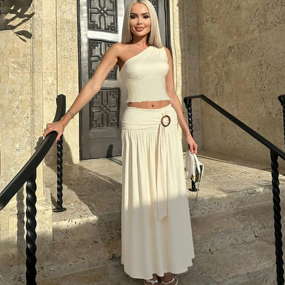 Everett One-Shoulder Pleated Skirt Set