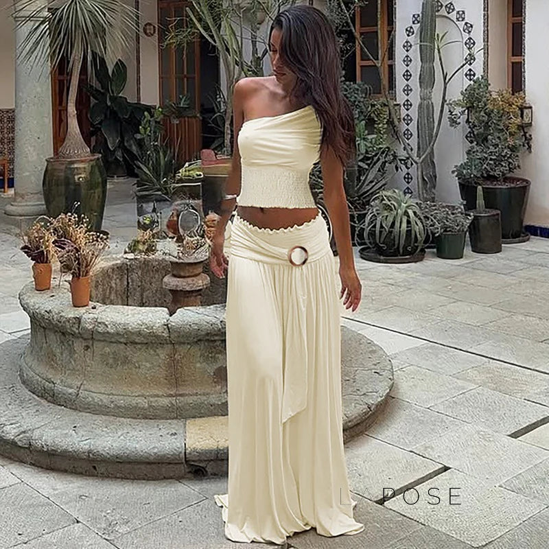 Everett One-Shoulder Pleated Skirt Set