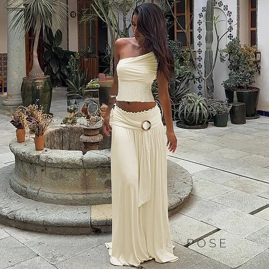 Everett One-Shoulder Pleated Skirt Set