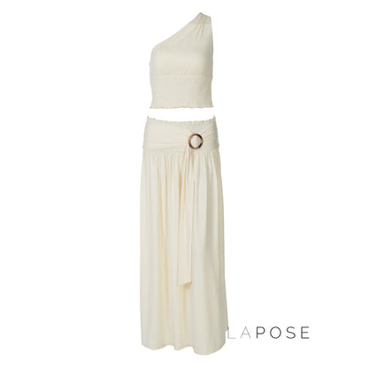 Everett One-Shoulder Pleated Skirt Set