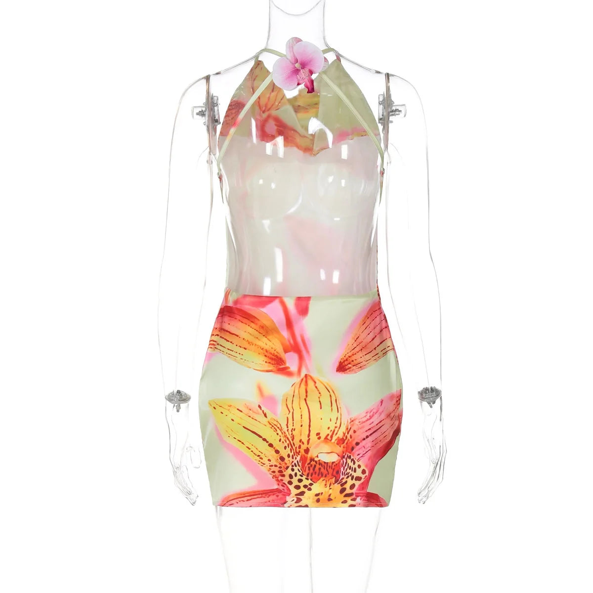 Floral Gradient Halter Mini Dress
