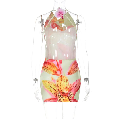 Floral Gradient Halter Mini Dress