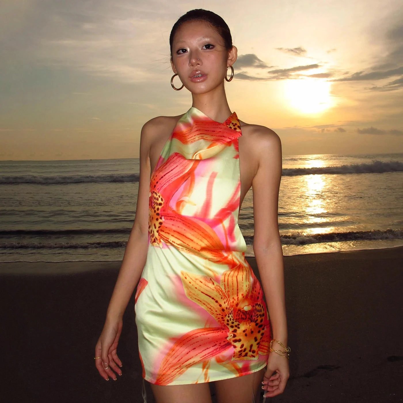 Floral Gradient Halter Mini Dress