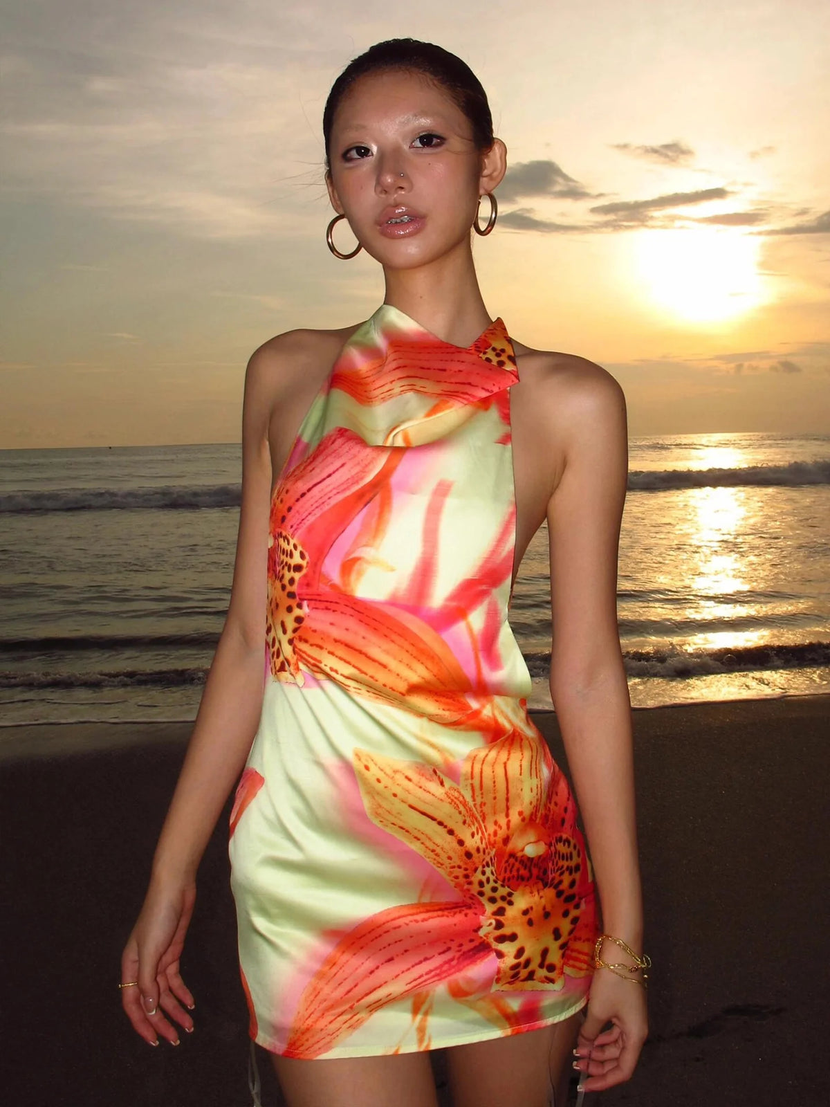 Floral Gradient Halter Mini Dress