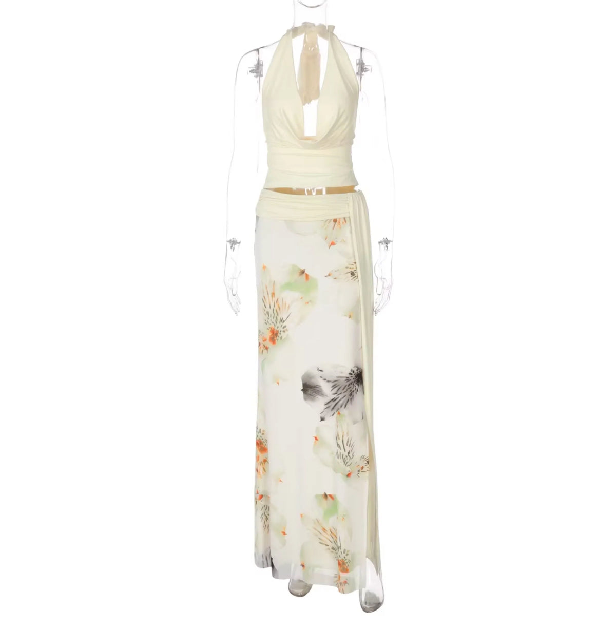 Floral Slit Maxi Skirt Set