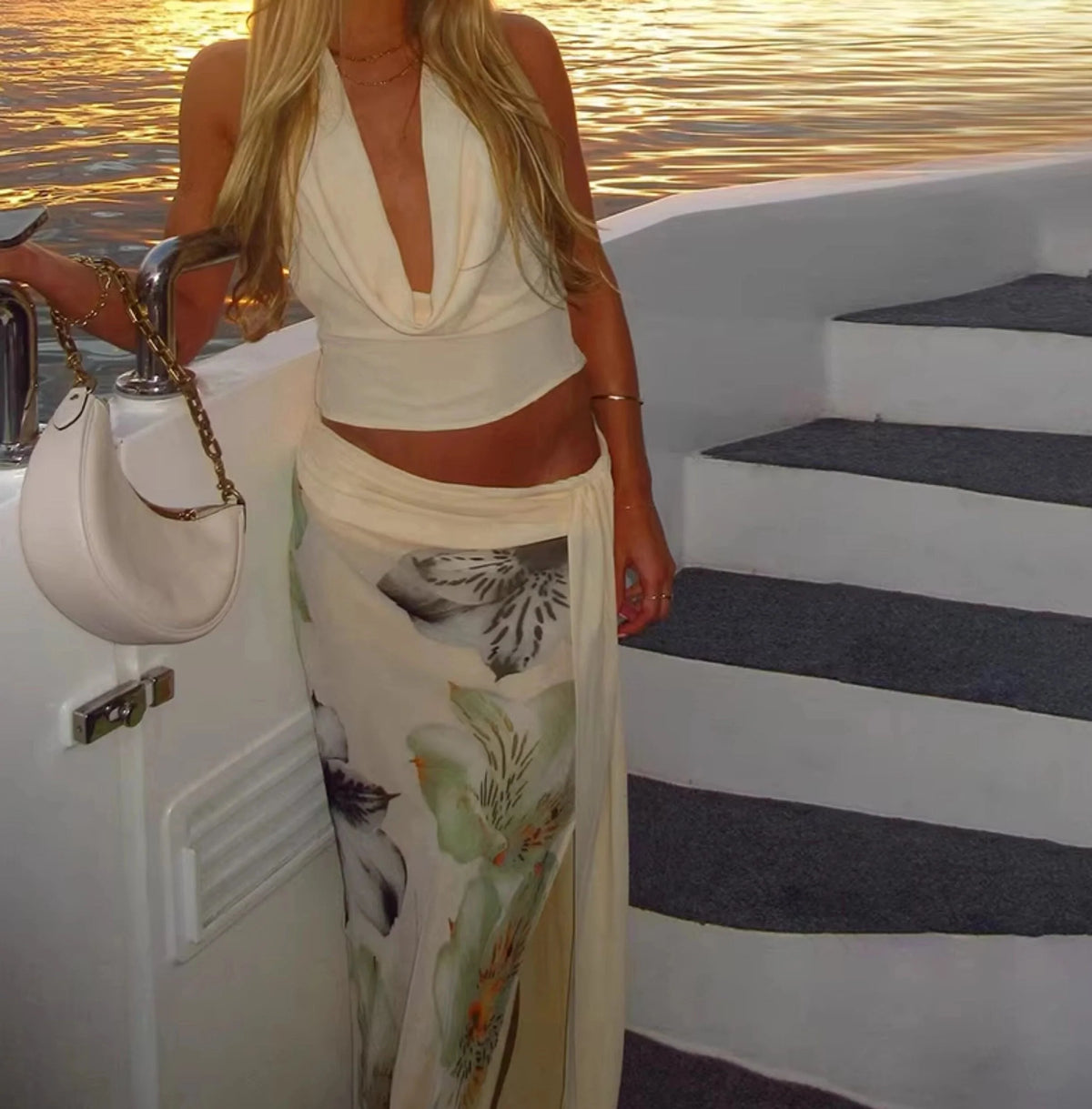 Floral Slit Maxi Skirt Set