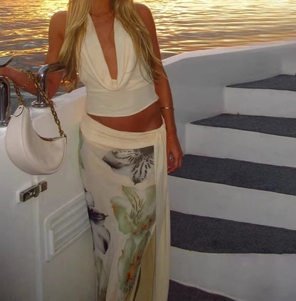 Floral Slit Maxi Skirt Set