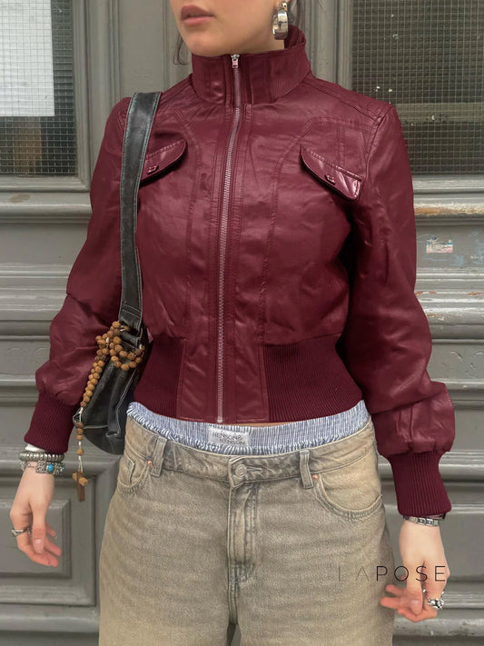 Florencia Cropped Faux Leather Jacket