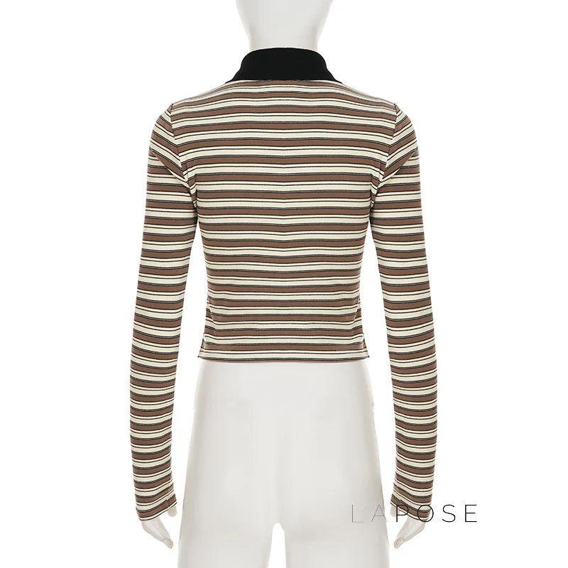 Germani Striped Long Sleeve Polo Top