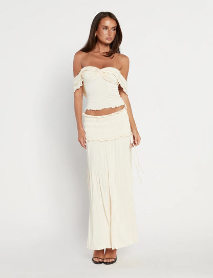 Gracelyn Polka Dot Maxi Skirt - Bone