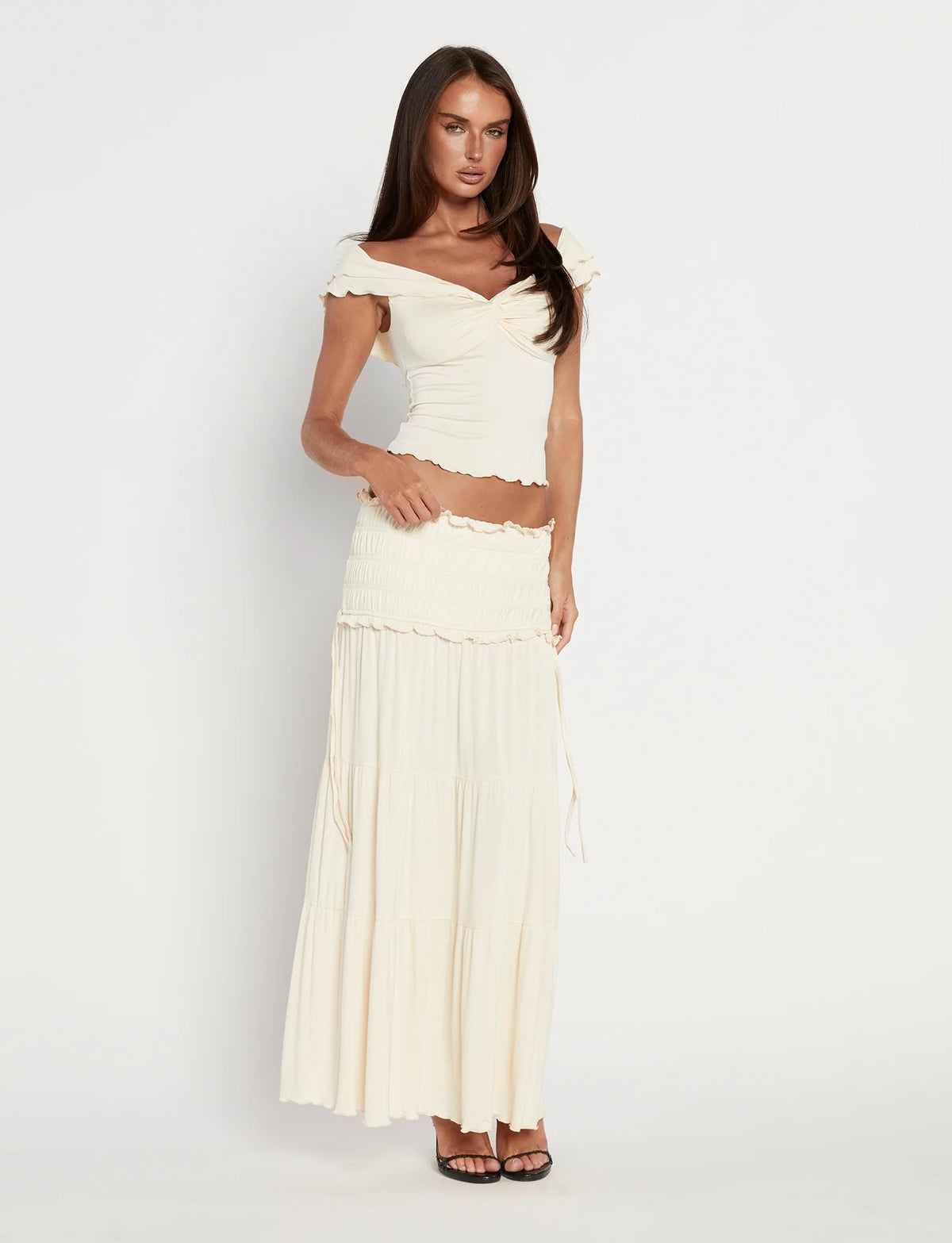 Gracelyn Polka Dot Maxi Skirt - Bone
