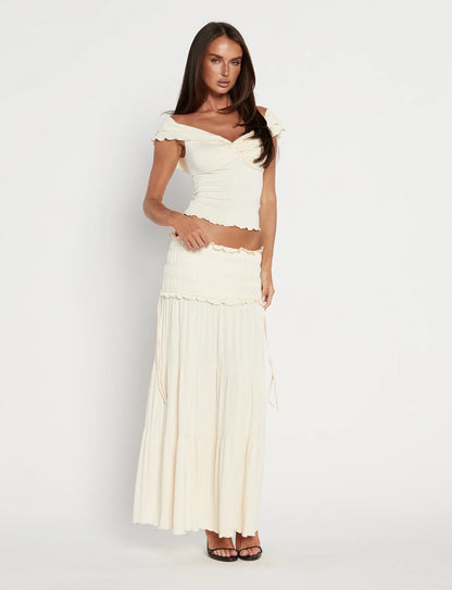 Gracelyn Polka Dot Maxi Skirt - Bone