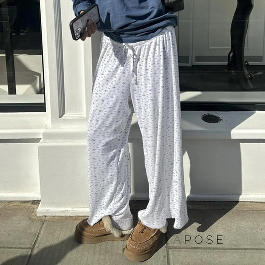 Grey Floral Drawstring Lounge Pants