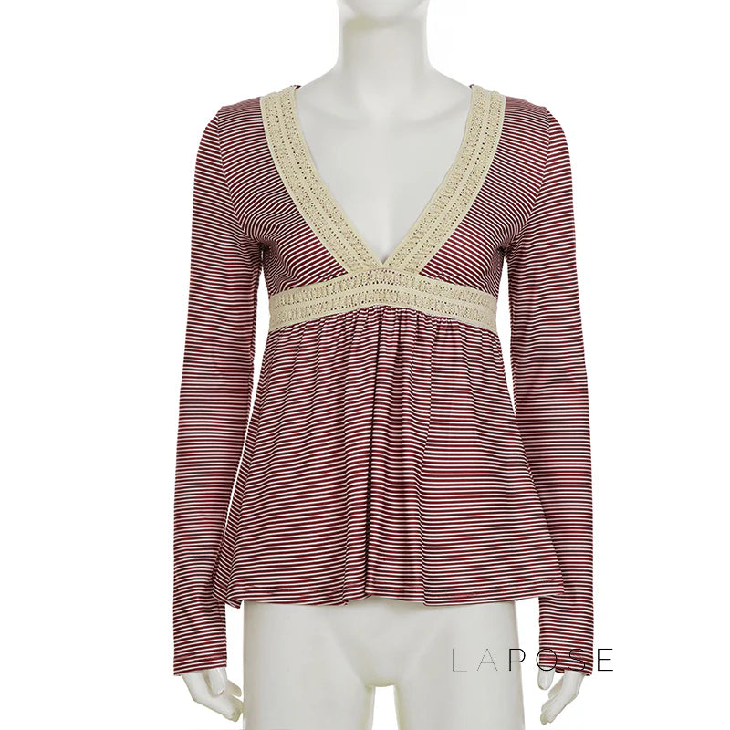Haley Red Striped Lace Top
