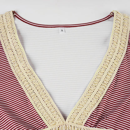 Haley Red Striped Lace Top
