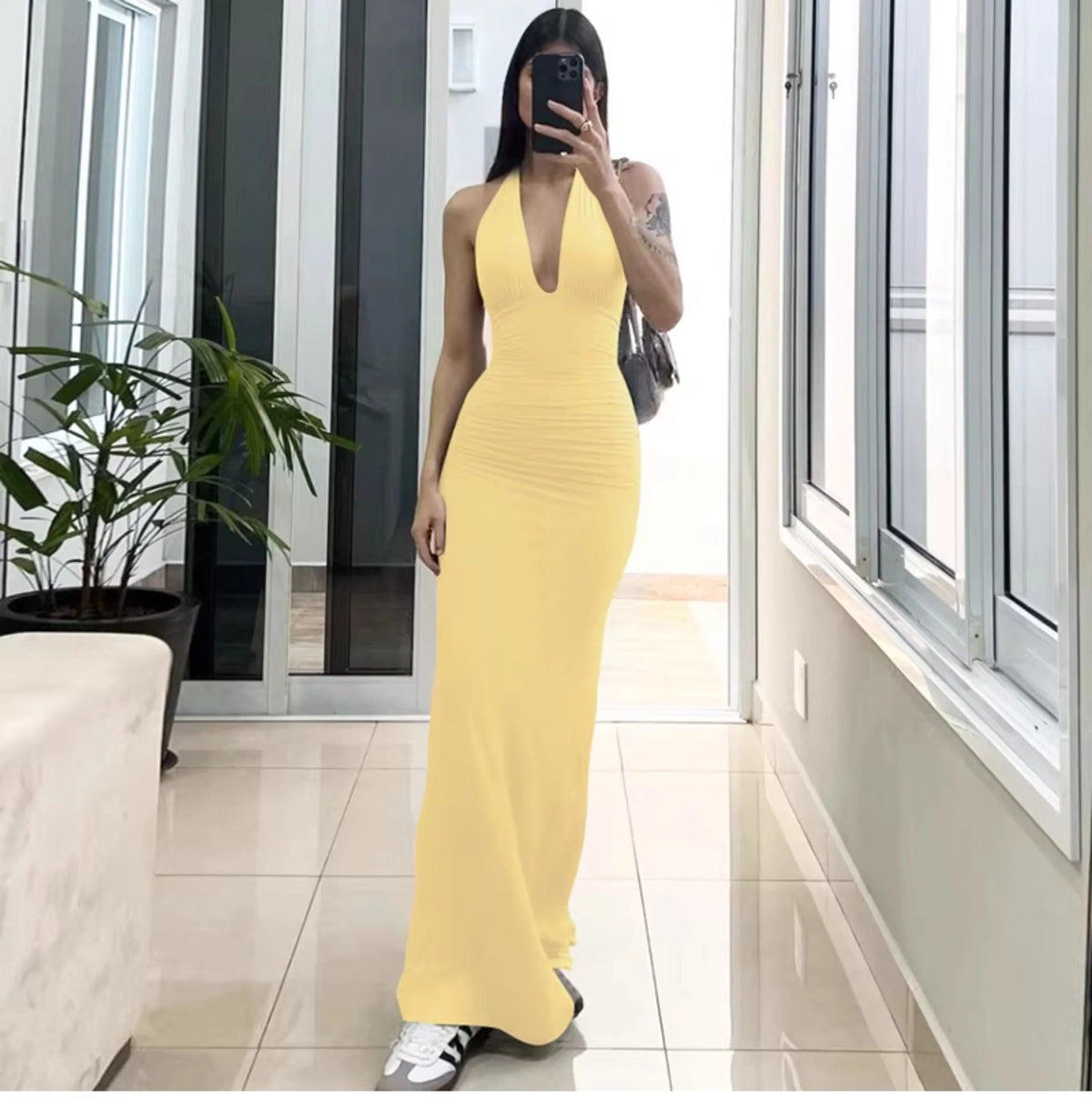 Halter Neck Pleated Maxi Dress