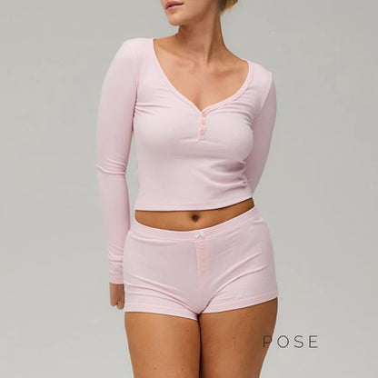 Heather Ribbed V-Neck Lounge Set