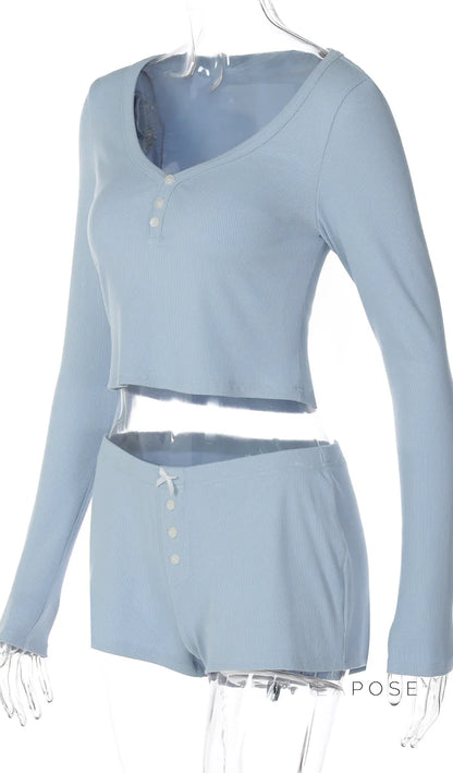 Heather Ribbed V-Neck Lounge Set