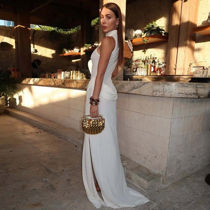 High Neck Slit Maxi Dress