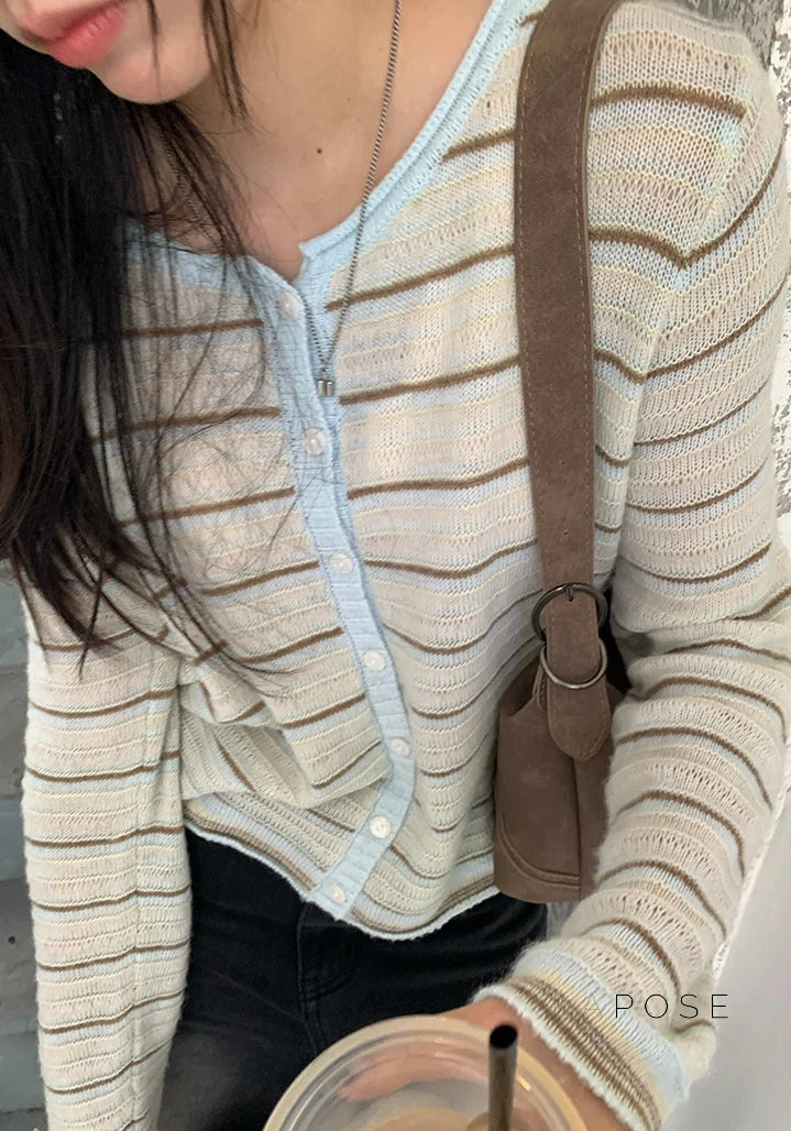 Honey Short Striped Knit Cardigan