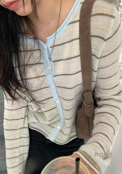 Honey Short Striped Knit Cardigan