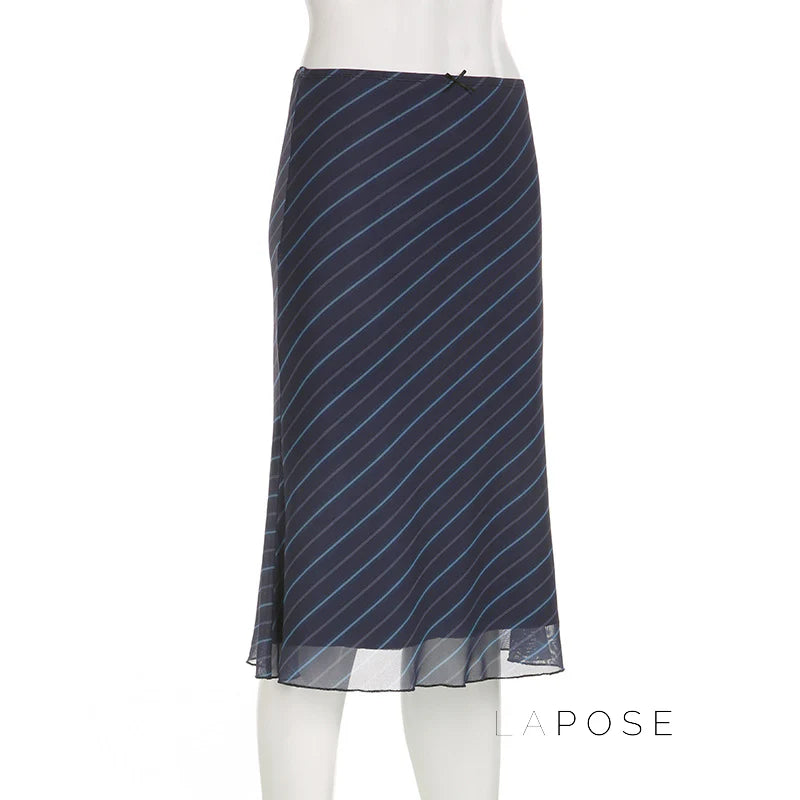 Jaelyn Striped Mesh Midi Skirt