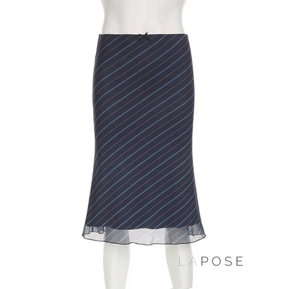 Jaelyn Striped Mesh Midi Skirt
