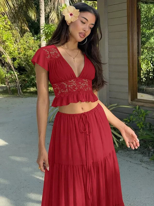 Jaiden Chiffon Lace Maxi Set