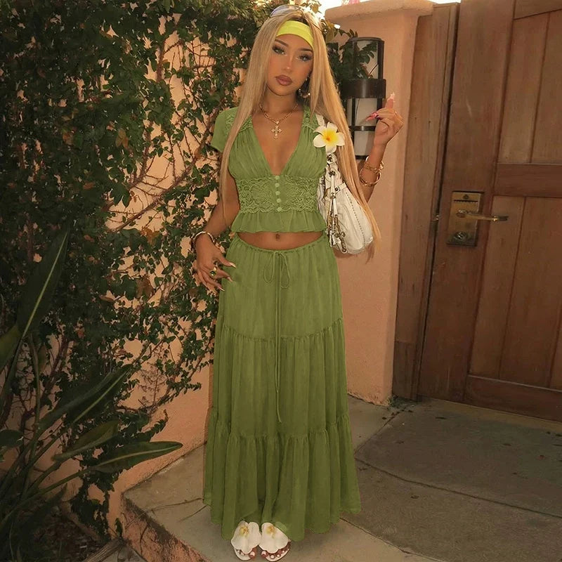 Jaiden Chiffon Lace Maxi Set