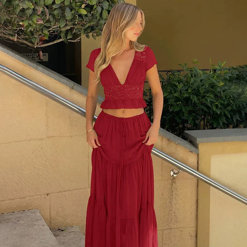 Jaiden Chiffon Lace Maxi Set