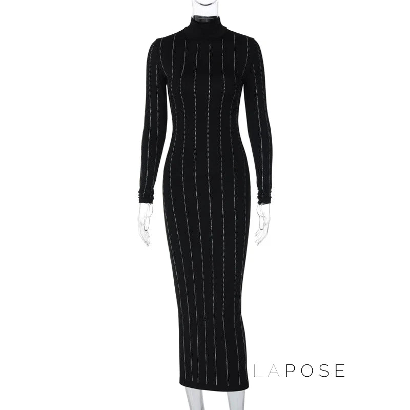 Joslynn High Neck Rhinestone Midi Dress