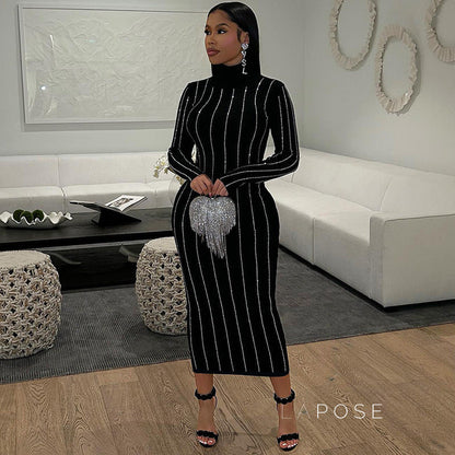 Joslynn High Neck Rhinestone Midi Dress