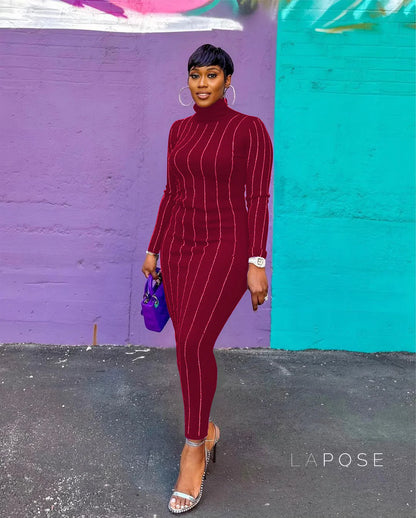 Joslynn High Neck Rhinestone Midi Dress