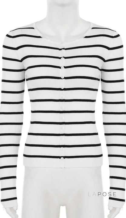 Joyanna Striped Cropped Knit Cardigan
