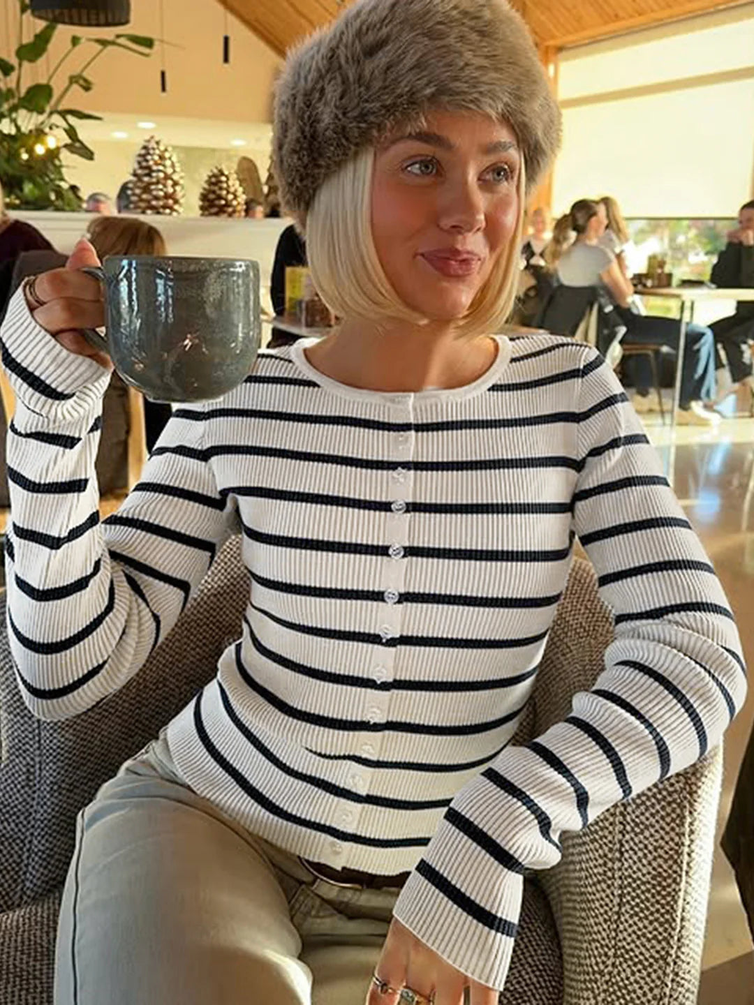 Joyanna Striped Cropped Knit Cardigan