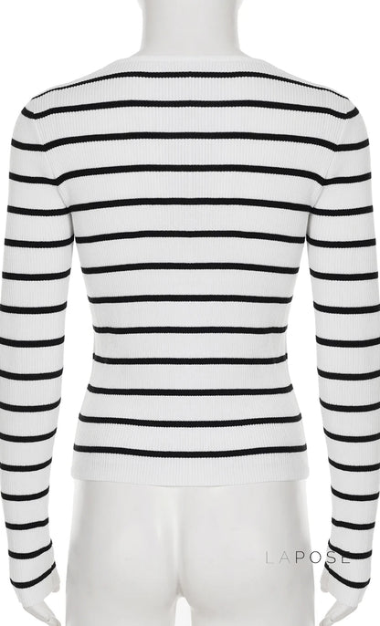 Joyanna Striped Cropped Knit Cardigan