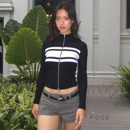 Kacy Contrast Zipper Knit Top