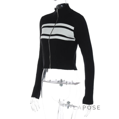 Kacy Contrast Zipper Knit Top