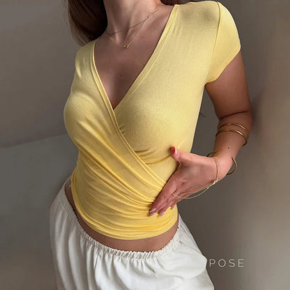 Kadyn Ruched V-Neck Crop Top