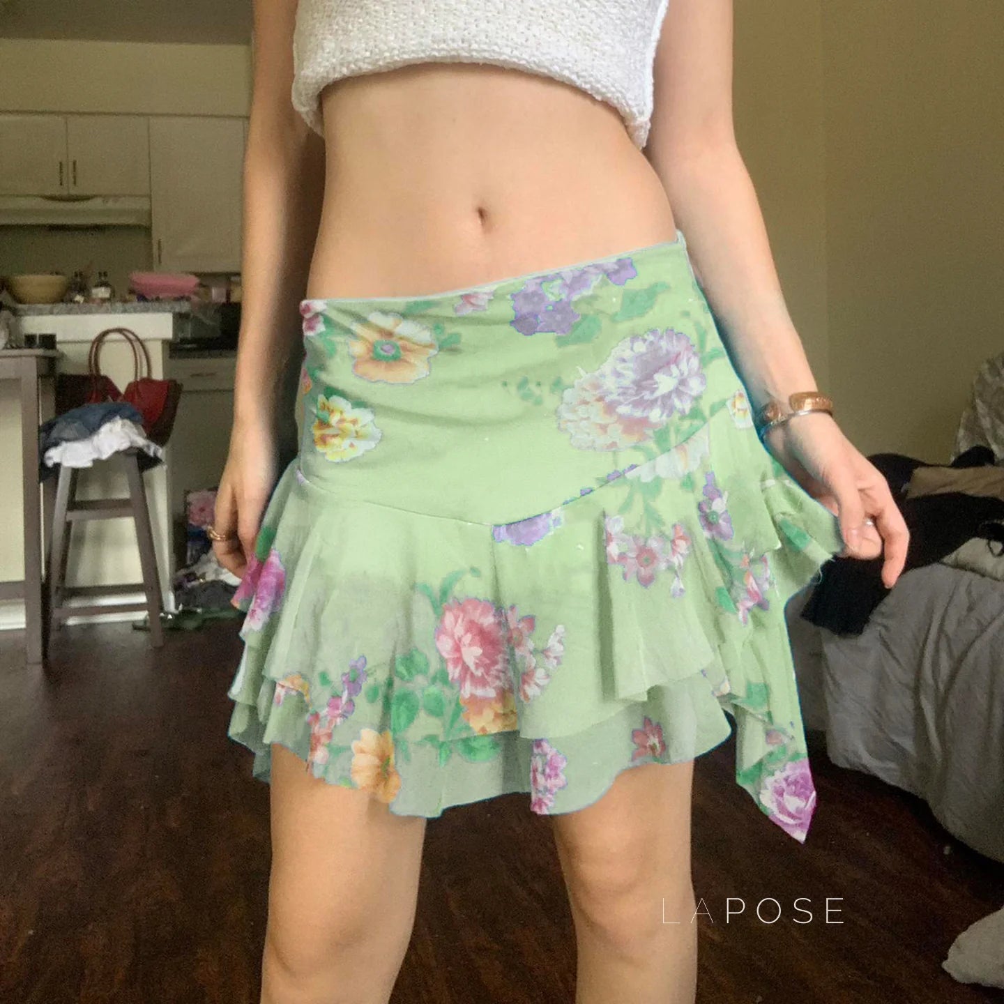 Kaelynn Floral Asymmetric Mini Skirt