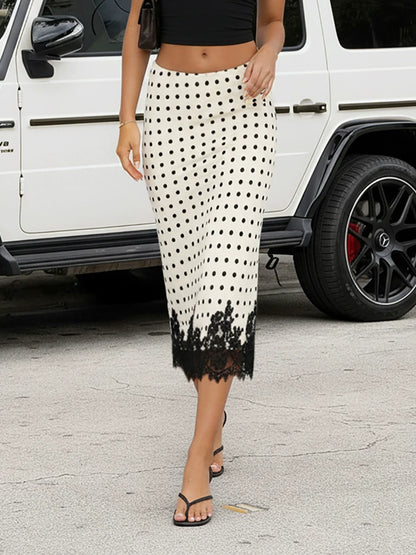 Kaislee Polka Dot Lace Midi Skirt