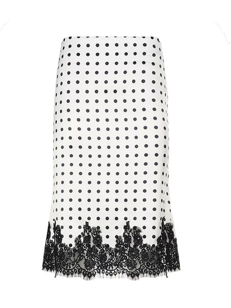Kaislee Polka Dot Lace Midi Skirt