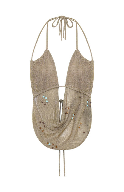 Kaleena Gold Shimmer Halter Top