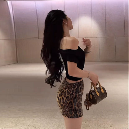 Kaleena Leopard Sequin Skirt Set