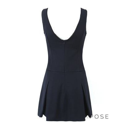 Kaliah Deep V-Neck Bow Mini Dress