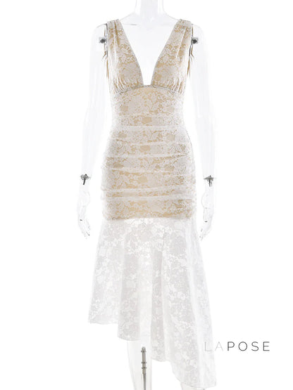 Kaliah Lace Ruched Asymmetric Dress