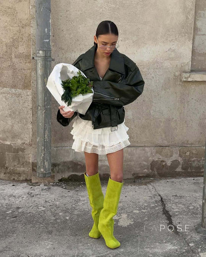 Kamia Green Faux Leather Biker Jacket