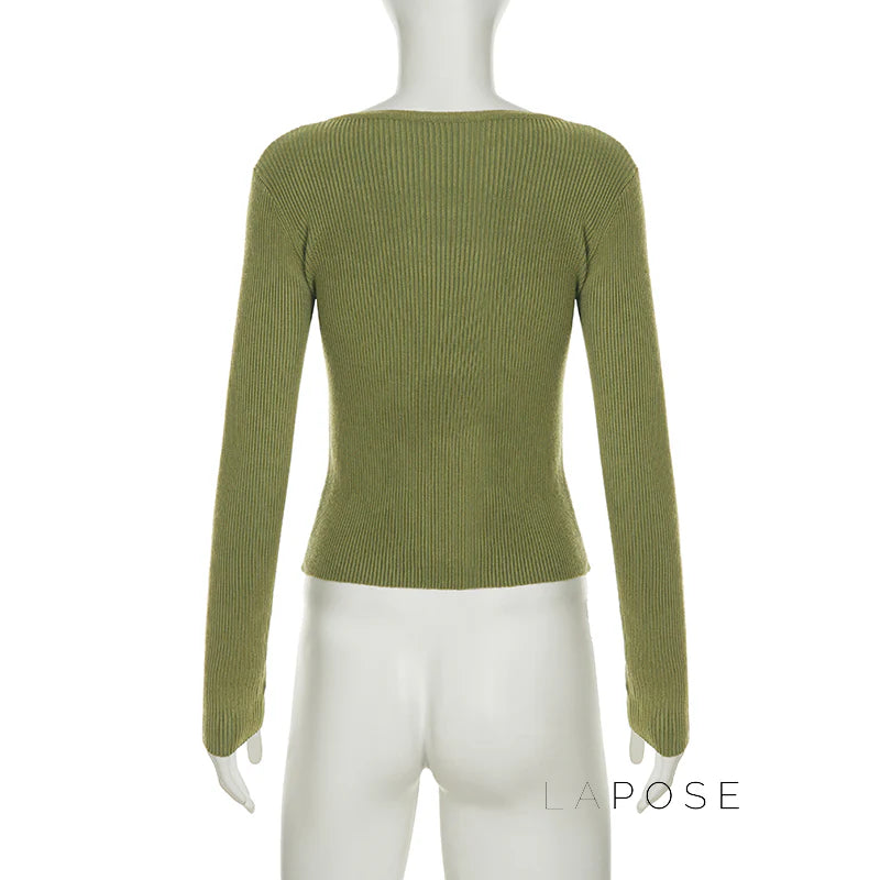 Karaline Ribbed Knit V-Neck Top