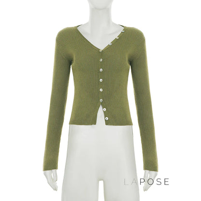 Karaline Ribbed Knit V-Neck Top
