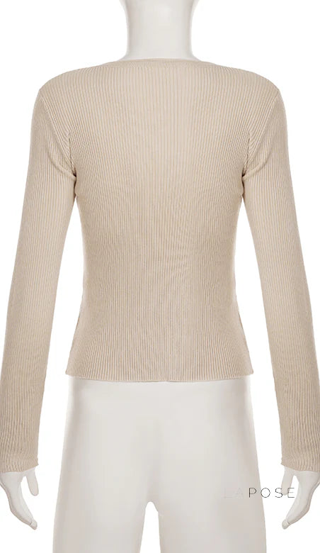 Karaline Ribbed Knit V-Neck Top